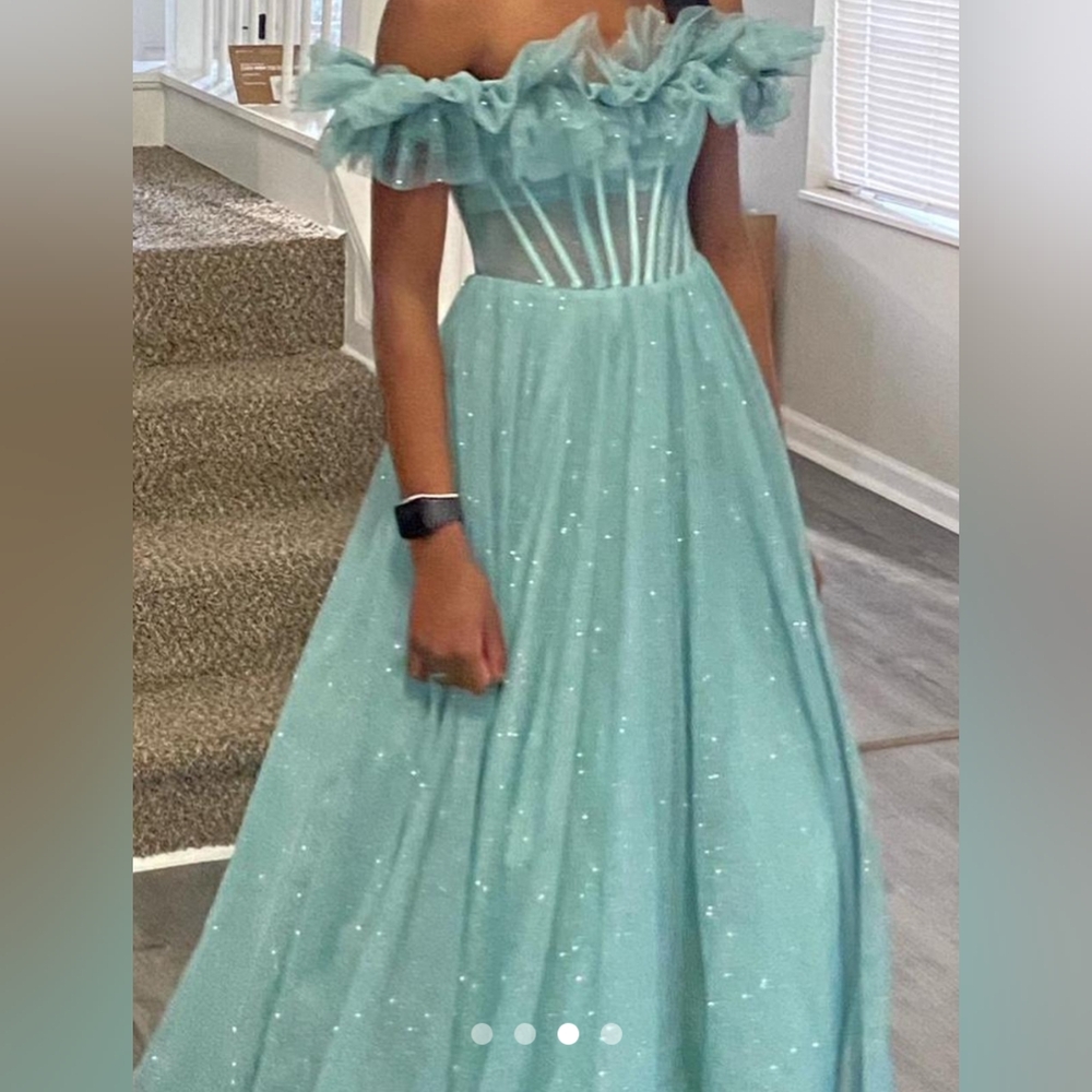 Macy's Women's Teal/Light Blue Sparkly Dress. Size 13.